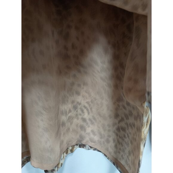 Linea By Louis Dell'Olio Top Womens Large Brown Animal Print Silk Long Sleeve - Picture 8 of 10